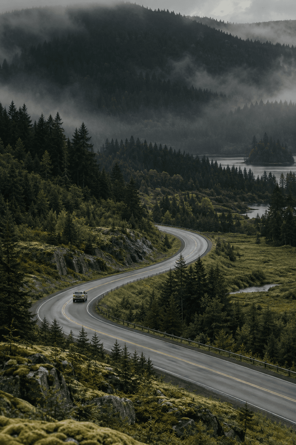 A forest road winding into the distance